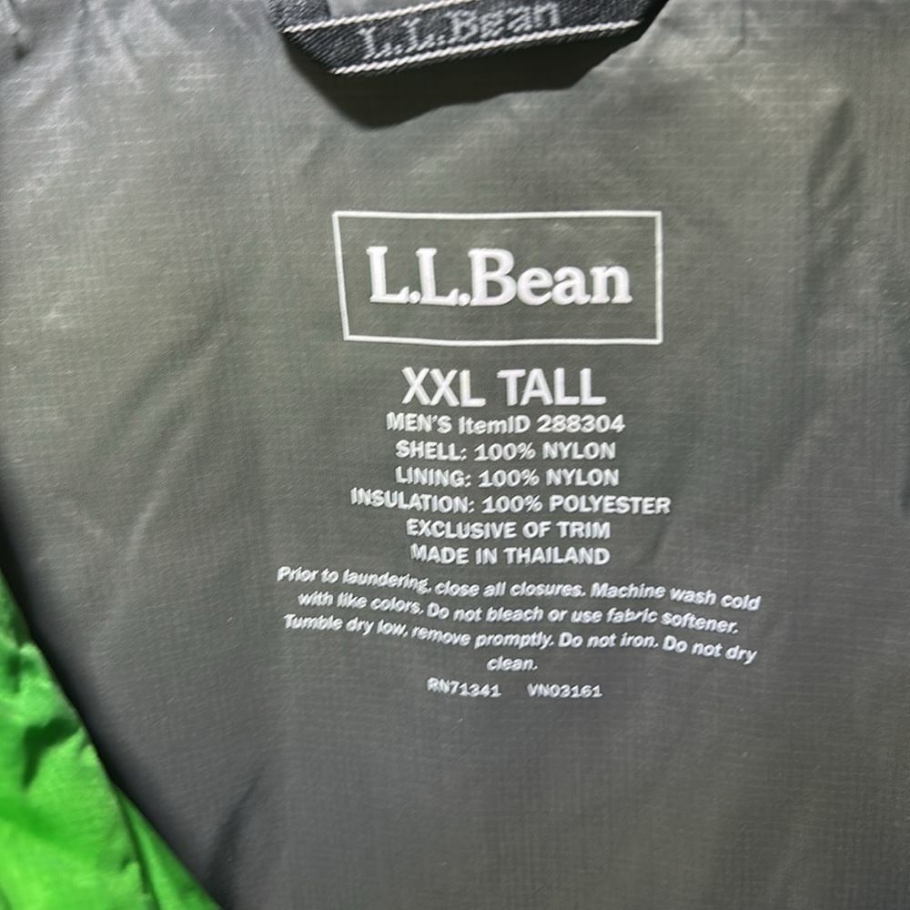 L.L. Bean Men's Kelly Green PrimaLoft Jacket Size XXL Tall - Picture 7 of 10